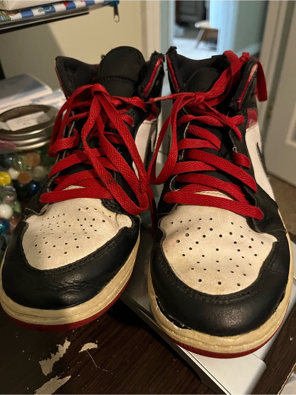 Nike Kids High-Top Sneakers in Black, White & Red
